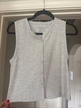 American Eagle Outfitters Heather Light Gray Button-Front Sleeveless Camisole